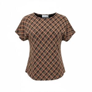 Vintage 90s Jaipur Knit Top Abstract Plaid Print Sheer Stretch Short Sleeve S